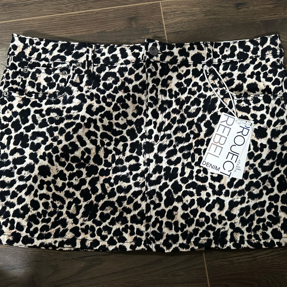 Leopard Print Denim Skirt